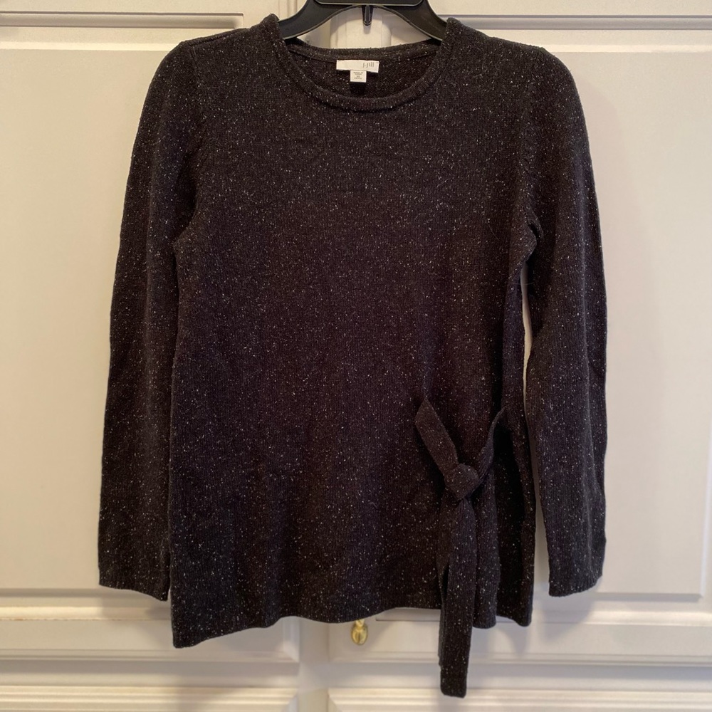 J. Jill Black White Speckled Silk Blend Tie Waist Sweater Women’s Size XSP